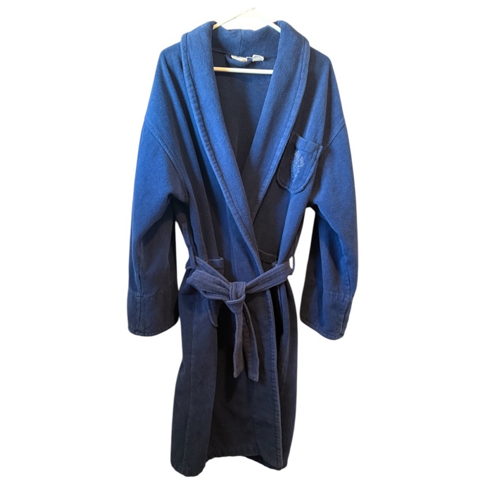 Bali Navy Blue Terry Bath Robe Turkish Cotton Kimono Belted OSFM Long Pocket